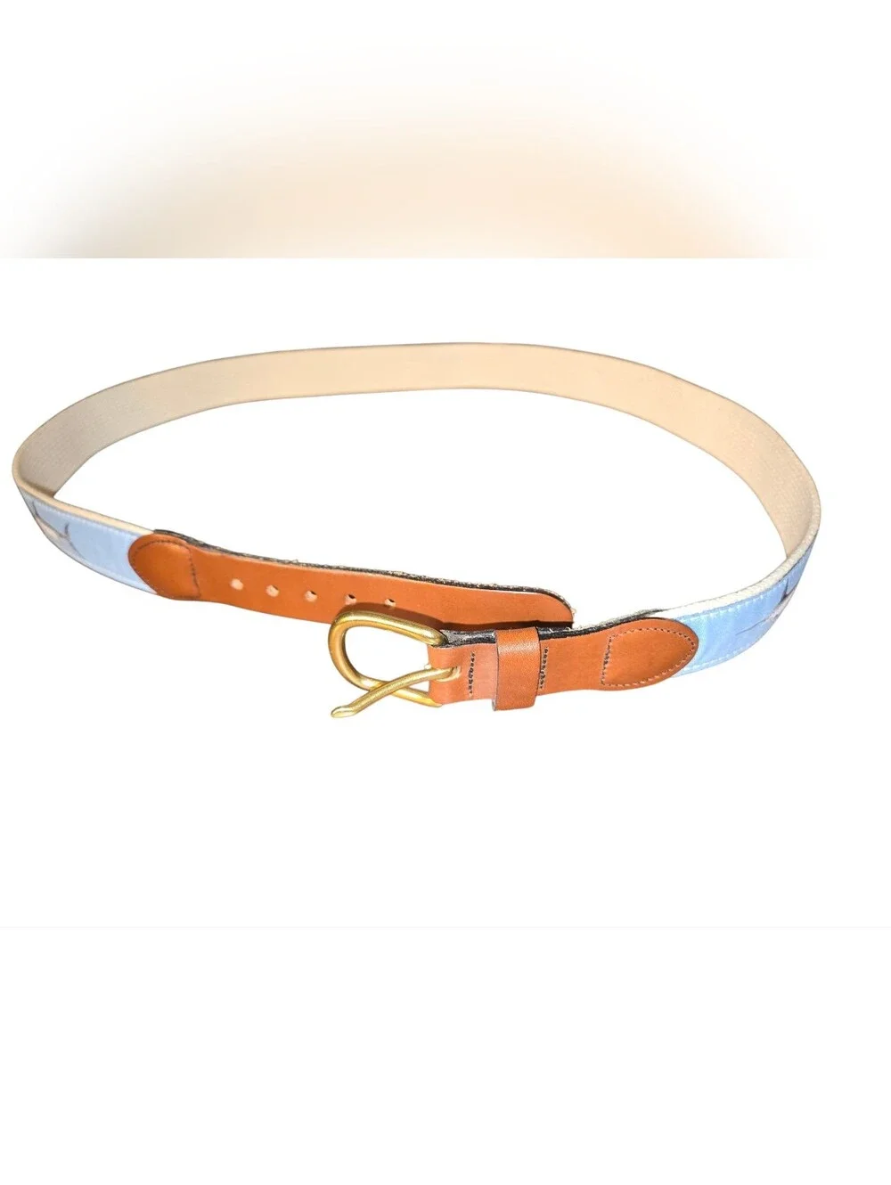 The Leather Man LTD Blue Canvas And Leather Belt, Swordfish Ocean Beach Sz 42